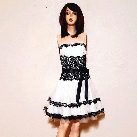 Jessica McClintock Dresses & Skirts - Vintage Couture Jessica McClintock Black&White Chifon&Lace Formal Dress MSRP$150